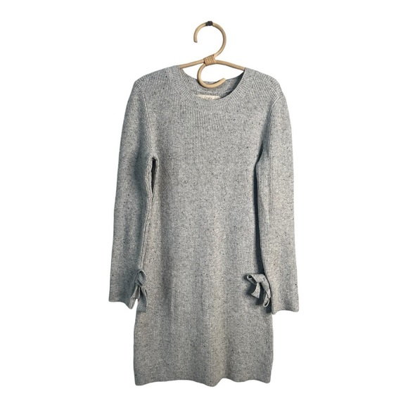 LOFT Speckled Lt Grey Crewneck Knee Length Sweater Dress with Tie Cuffs - Picture 7 of 14